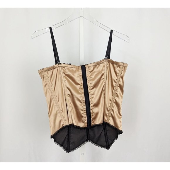 Frederick's of Hollywood Corset Bustier Top Beige Black Lace Misses Size 34 - Picture 4 of 7